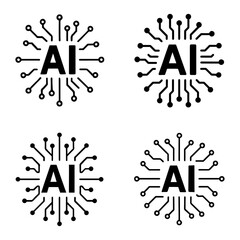 Four ai symbols surrounded by circuit board patterns in a square layout