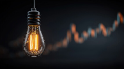 Light bulb symbolizes innovative finance ideas and stock market growth with trading graphs