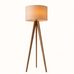 Wooden tripod floor lamp with linen shade image