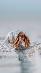 Minimalist Beach Photography of a Crab Moving on Sand