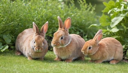 Obraz premium Visualize nature's sweetness adorable bunnies grazing in sunny garden, created with generative ai