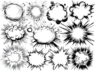 Collection of graphic comic book speech and explosion effects
