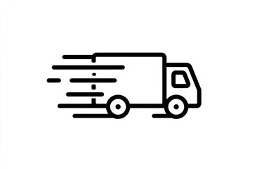 Simple black line drawing of a delivery van with speed lines