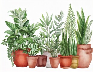Fototapeta premium watercolor drawing home plants, hand drawn vector illustration
