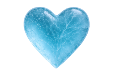 Captivating Blue Ice Heart Sculpture with Intricate Cracks and Bubbles, Symbolizing Frozen Emotion and Purity