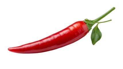 A detailed closeup macro photograph of a vibrant ripe red bell pepper with a fresh crisp green stem showcasing its glossy skin and organic form against a clean background.