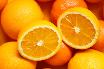 Ripe tasty oranges as background, closeup