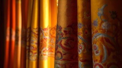 28. Rich yellow and orange curtains symbolizing prosperity
