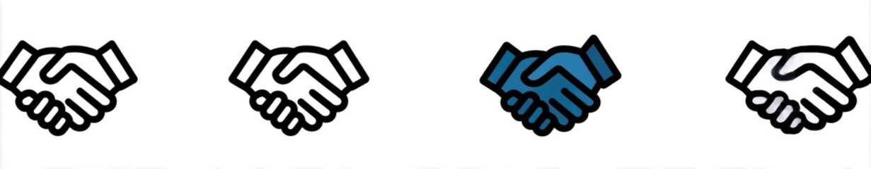 Obraz premium Four simple black and white, and one blue, handshakes