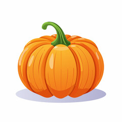 Vector illustration of autumn pumpkin, vibrant orange color, simple flat design, isolated on white background
