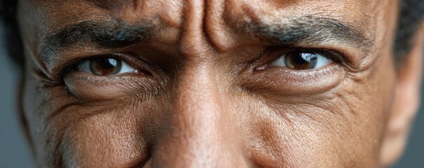 Puffy stress on man and visual concept. Close-up portrait emphasizing deep emotions and human expression.