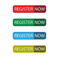 Register Now Button Color Set register button set. Vector Stock Illustration