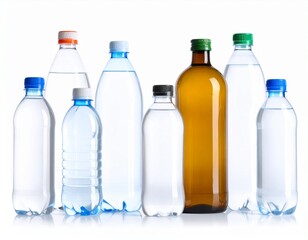 isolated plastic bottles set of different capacity on white background