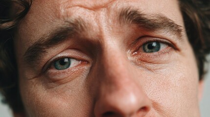 Puffy stress on man and visual concept. A close-up portrait of a person showing deep emotions and thoughts.