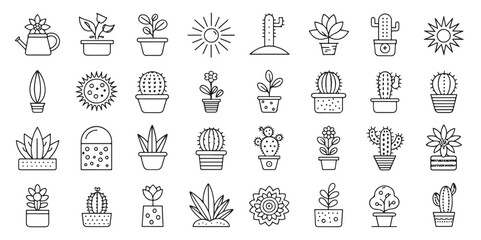 Collection of Minimalist Outline Cactus and Plant Illustrations for Creative Projects and Graphic Design Elements