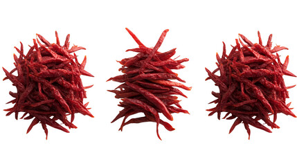 Three Piles of Dried Red Chili Peppers.
