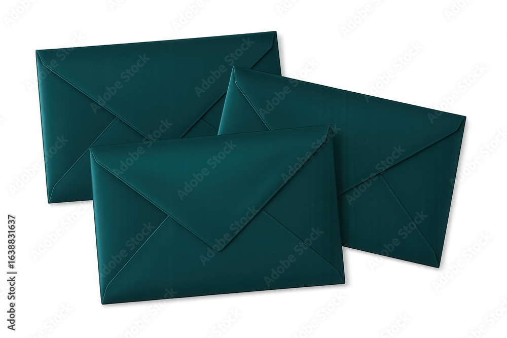 Poster teal envelopes overlapping on transparent surface, presenting sleek design for professional communic