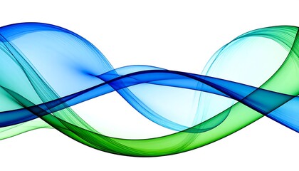 Abstract image of flowing, translucent blue and green waves on white background