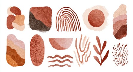 Abstract terracotta shapes and organic forms