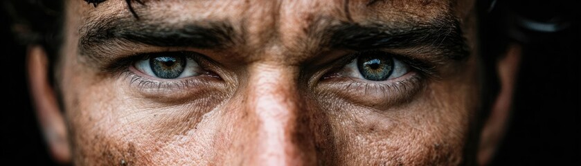Puffy stress on man and visual concept. Close-up portrait of a man showcasing intense and deep emotions.