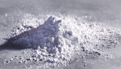 Pile of light gray powder,  particles scattering