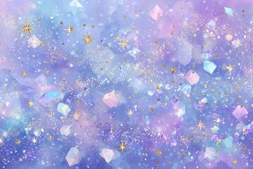 Abstract, dreamy, pastel backdrop with sparkly crystals and stars