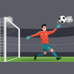 Fototapeta premium Dynamic illustration of a professional soccer goalkeeper in action, making a crucial save at the goal during a championship match
