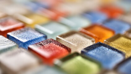 Close-up view of colorful square tiles