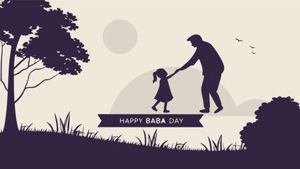 Happy baba day vector illustration of father and daughter silhouette in nature background design template