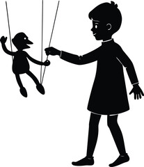 Obraz premium child playing with a puppet on white background.eps