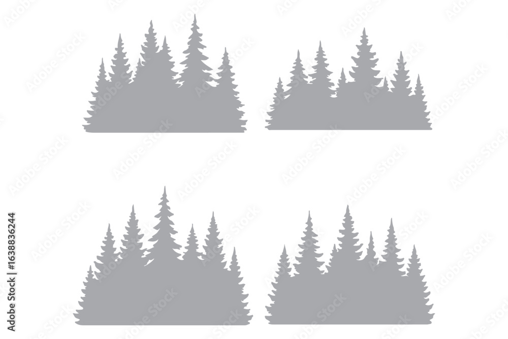 Wall mural silhouette of forest of christmas fir trees vector icon set illustration isolated on white backgroun