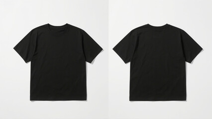 Black T-Shirt Mockup Front and Back View on Light Grey Background