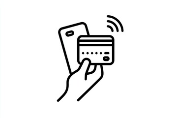 Hand holding credit card near a smartphone, wireless payment