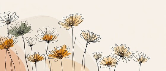 Delicate floral line art with soft, muted colors