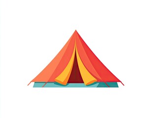 Bright orange/red tent, flat style, open door