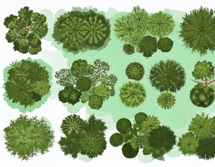 Vector set. Trees top view. Different plants and trees vector set for architectural