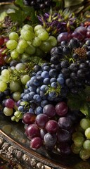 Close-up of assorted bunches of grapes in varying colors