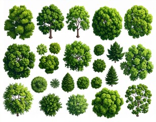 Vector set. Trees top view. Different plants and trees vector set for architectural