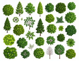 Vector set. Trees top view. Different plants and trees vector set for architectural