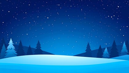 Naklejka premium Winter night landscape with snow-covered hills and trees.