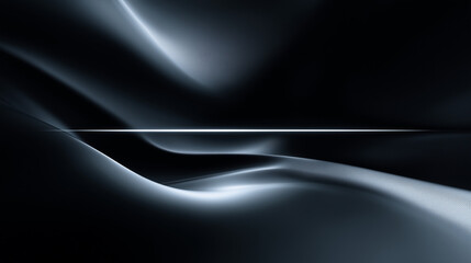 Fototapeta premium Abstract dark background with flowing shapes and a bright horizontal line cutting across the image plane