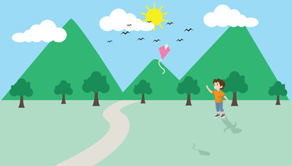 hand drawing of a kite flying in the park