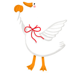 Cartoon Goose Holding a Pumpkin Illustration