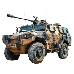 Fototapeta premium Armored Military Vehicle with Camouflage Design in Urban Setting