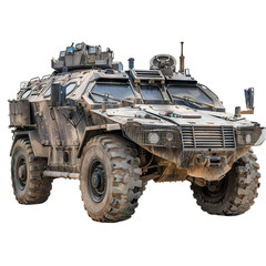 Fototapeta premium Armored military vehicle on white background for defense and security
