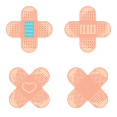 Adhesive Bandage Icon – Flat Design Vector Illustration on White Background. Adhesive bandage symbol set suitable for healthcare, first aid, wound care, hospital, clinic, and pharmacy.