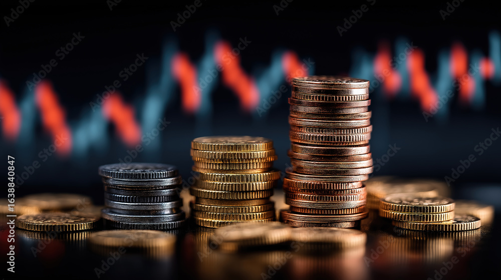 Aufkleber financial growth symbolized by a colorful stack of coins with a dynamic chart backdrop