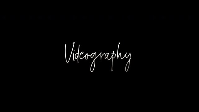 Elegant white script videography on black background. Ideal for video production company branding, digital marketing, social media content creation.
