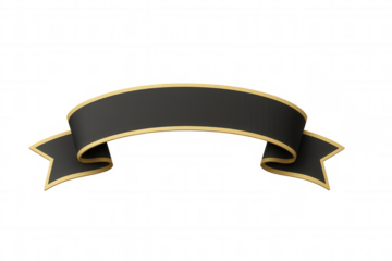 Elegant black ribbon with gold border isolated on transparent background, perfect for adding a touch of sophistication to designs