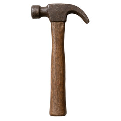 A well-worn, vintage claw hammer with a textured wooden handle, isolated on a dark background, showcasing its classic design and rugged appeal.
